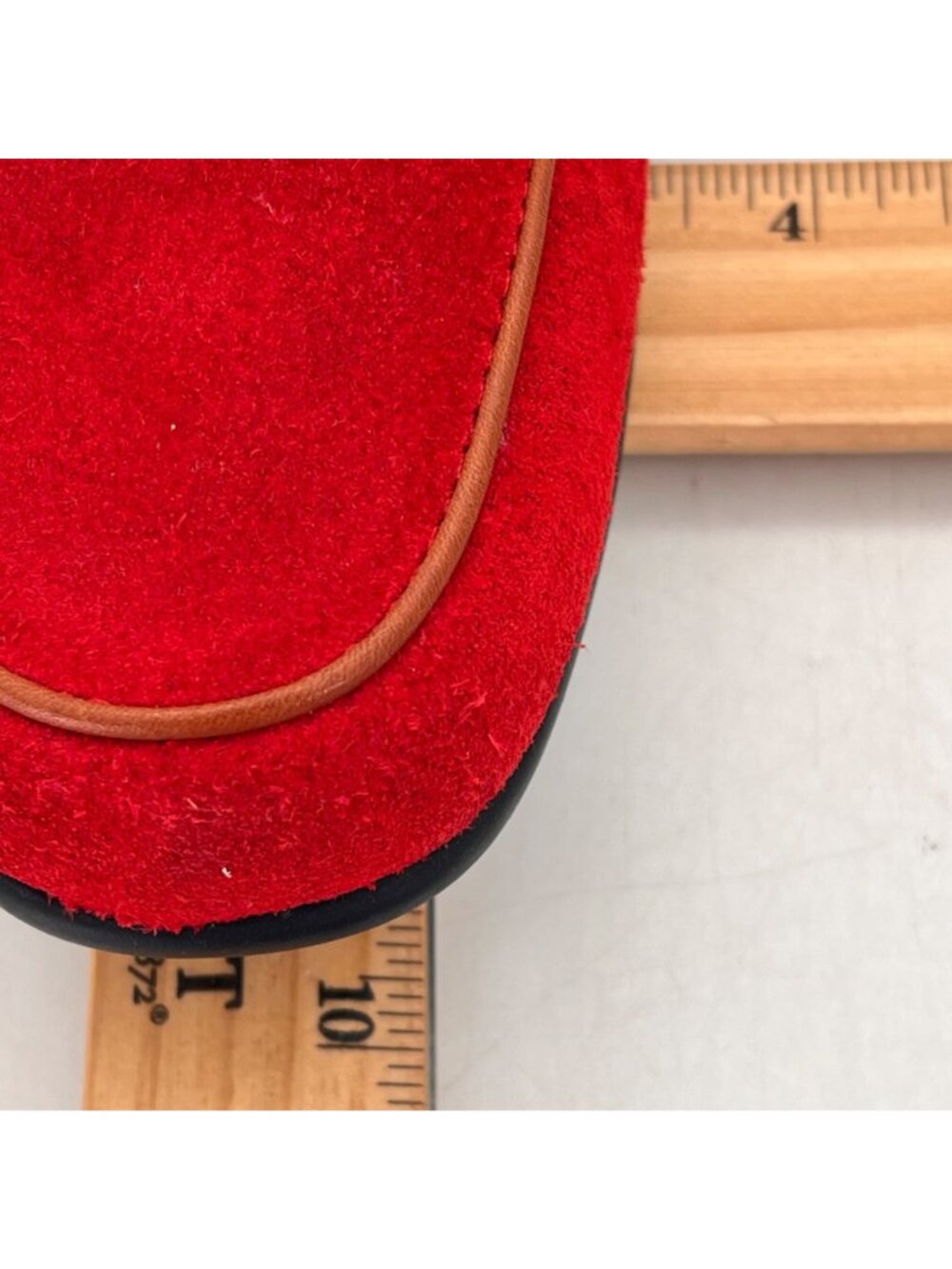 Lands End Red Suede Loafers Leather Upper Womens Size 6B Vintage With Bow Detail - Picture 14 of 14
